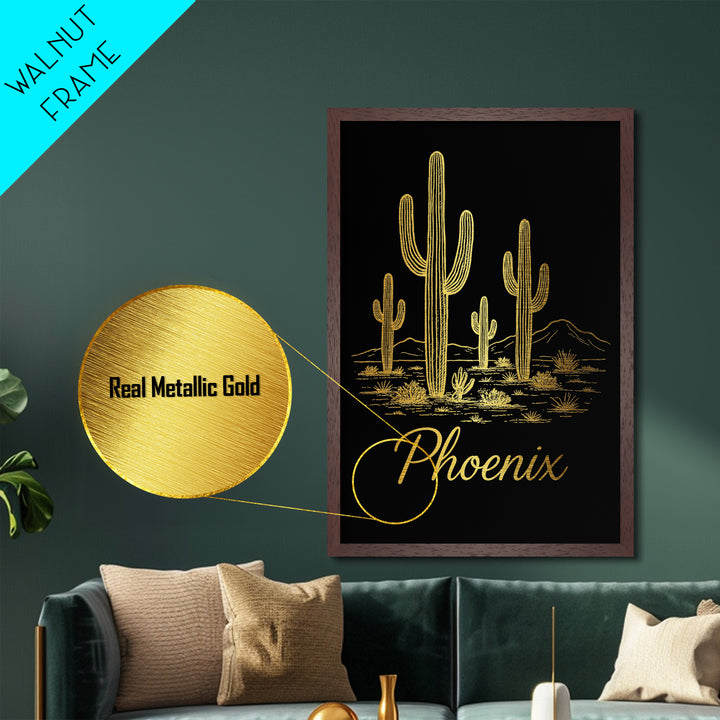 Phoenix Arizona Art, Metallic Gold Art, Wood Framed Art, Metal Art, Minimalist Wall Art, Graduation Gift, Bedroom Wall Art