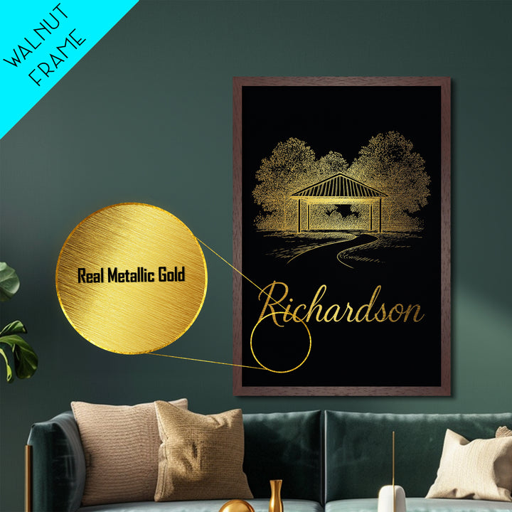 Richardson Texas Art, Metallic Gold Art, Wood Framed Art, Metal Art, Modern House Art, Wanderlust Gift, Living Room Decor