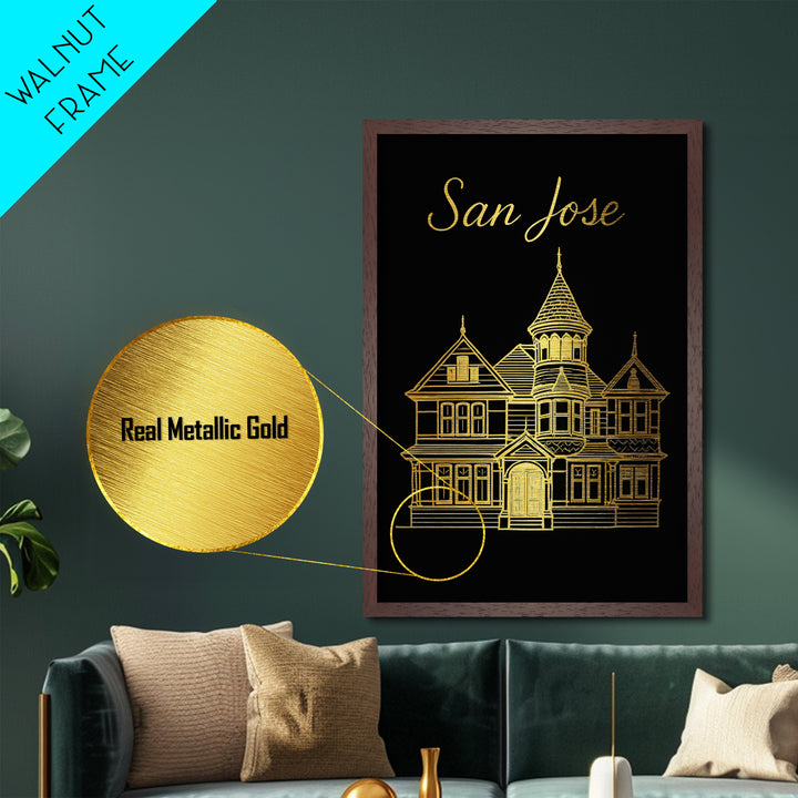 San Jose California Travel, Metallic Gold Print, Wood Framed Art, Metal Art, Modern Wall Art, Retirement Travel Gift, Office Decor