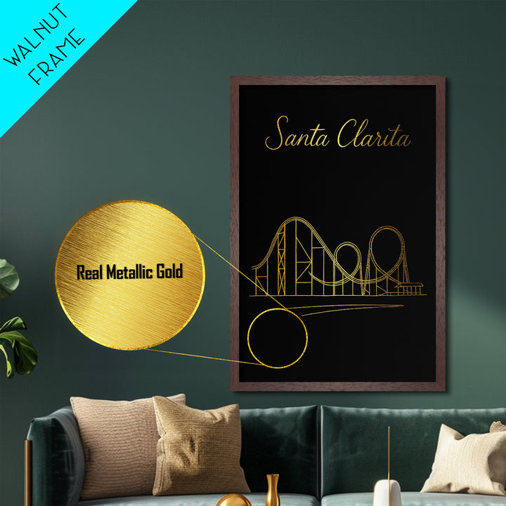 Santa Clarita California Art, Metallic Gold Art, Wood Framed Art, Metal Art, Modern Wall Art, Adventure Lover Gift, Bedroom Decor