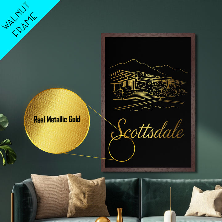 Scottsdale Arizona Travel, Metallic Gold Print, Wood Framed Art, Metal Art, Modern Wall Art, Retirement Travel Gift, Office Decor