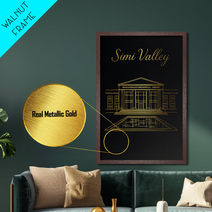 Simi Valley California Art, Metallic Gold Art, Wood Framed Art, Metal Art, Minimalist Wall Art, Birthday Travel Gift, Living Room Decor