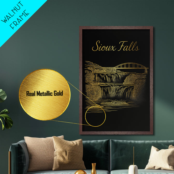 Sioux Falls South Dakota Travel, Metallic Gold Print, Wood Framed Art, Metal Art, Modern House Art, Retirement Travel Gift, Home Decor