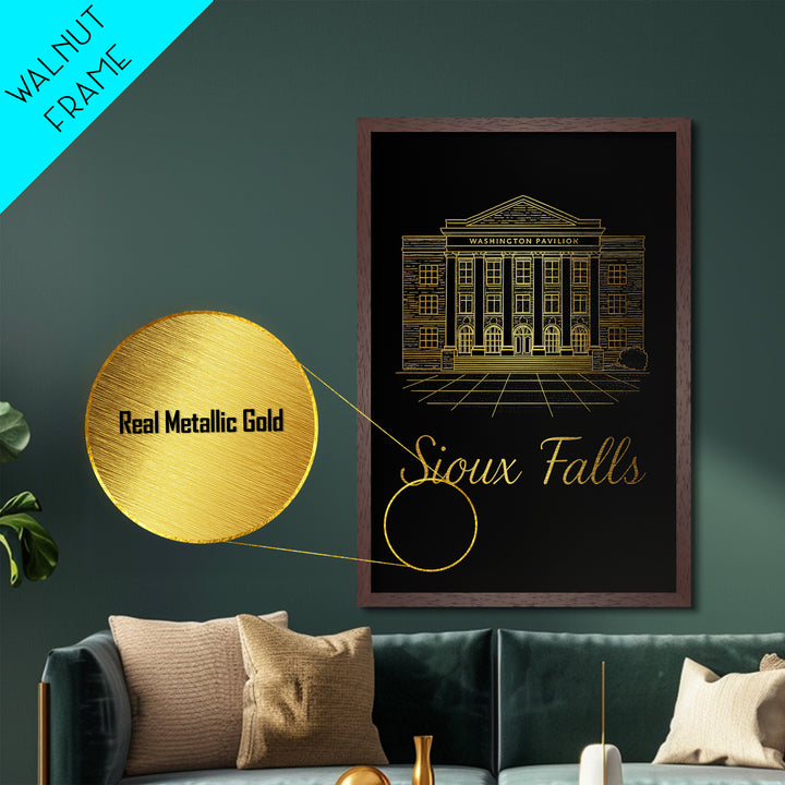 Sioux Falls South Dakota Art, Metallic Gold Art, Wood Framed Art, Metal Art, Modern Wall Art, Adventure Lover Gift, Bedroom Decor