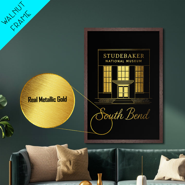 South Bend Indiana Travel, Metallic Gold Print, Wood Framed Art, Metal Art, Modern House Art, Wanderlust Gift, Office Decor