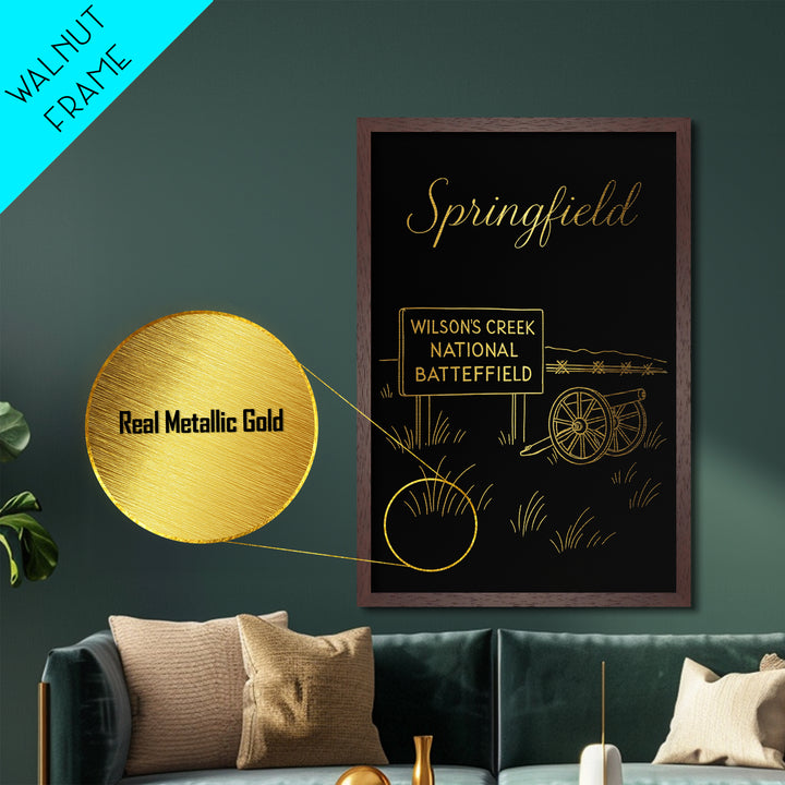Springfield Illinois Travel, Metallic Gold Print, Wood Framed Art, Metal Art, Modern House Art, Wanderlust Gift, Home Decor