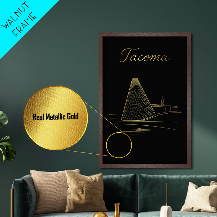 Tacoma Washington Art, Metallic Gold Art, Wood Framed Art, Metal Art, Minimalist Wall Art, Destination Gift, Home Decor