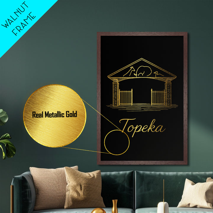 Topeka Kansas Art, Metallic Gold Art, Wood Framed Art, Metal Art, Modern Wall Art, Retirement Travel Gift, Office Decor