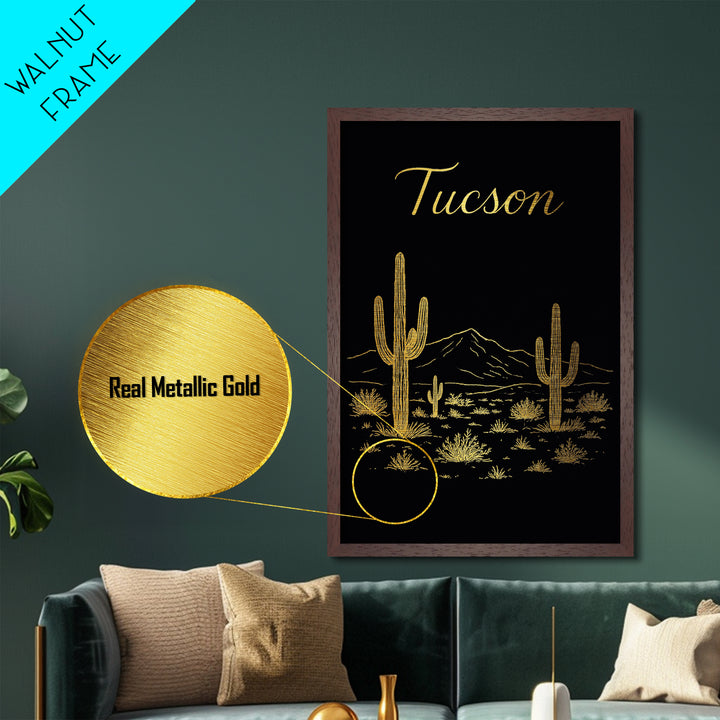 Tucson Arizona Travel, Metallic Gold Print, Wood Framed Art, Metal Art, Modern House Art, Wanderlust Gift, Home Decor