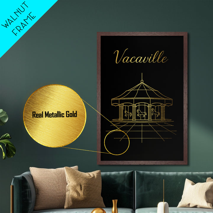 Vacaville California Travel, Metallic Gold Print, Wood Framed Art, Metal Art, Modern Wall Art, Anniversary Travel Gift, Office Decor