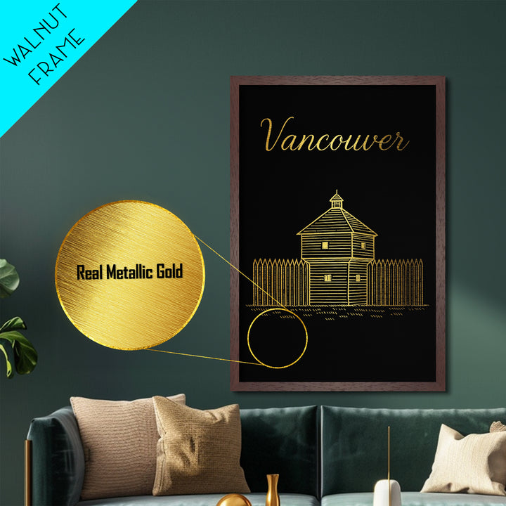 Vancouver Washington Travel, Metallic Gold Print, Wood Framed Art, Metal Art, Modern Wall Art, Destination Gift, Living Room Decor