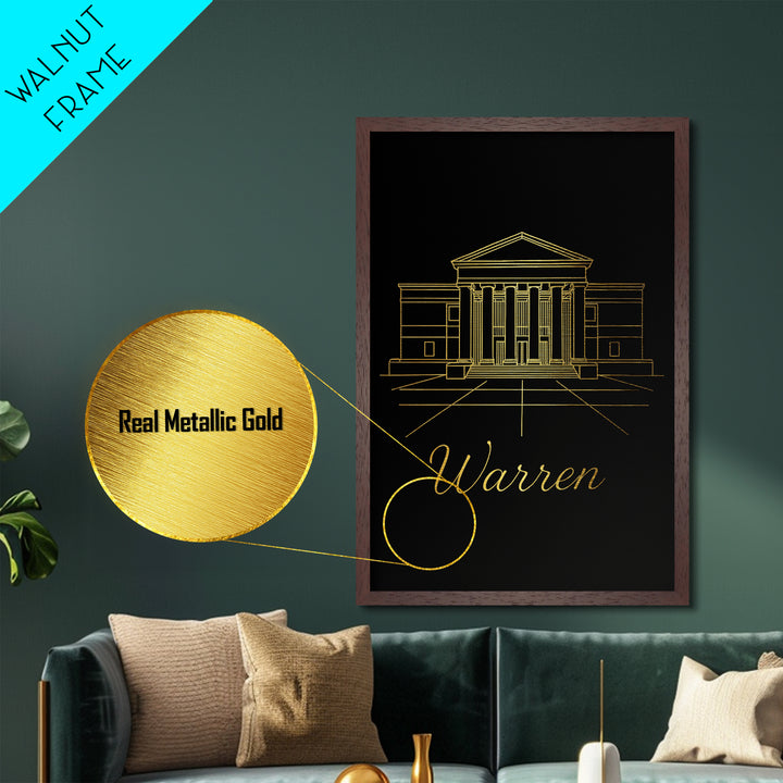 Warren Michigan Art, Metallic Gold Art, Wood Framed Art, Metal Art, Modern Wall Art, Adventure Lover Gift, Home Decor