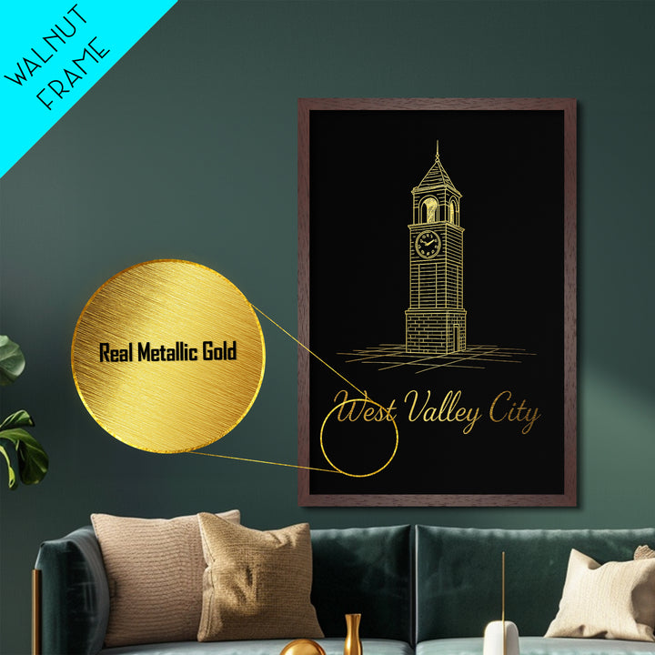 West Valley City Utah Art, Metallic Gold Art, Wood Framed Art, Metal Art, Modern Wall Art, Adventure Lover Gift, Living Room Decor