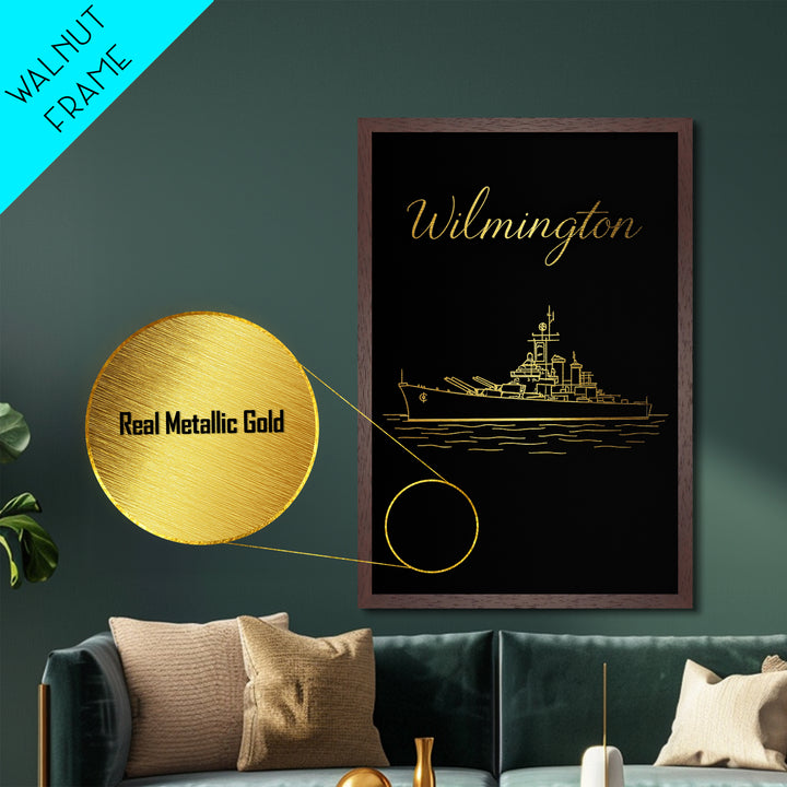 Wilmington North Carolina Art, Metallic Gold Art, Wood Framed Art, Metal Art, Modern Wall Art, Retirement Travel Gift, Bedroom Decor