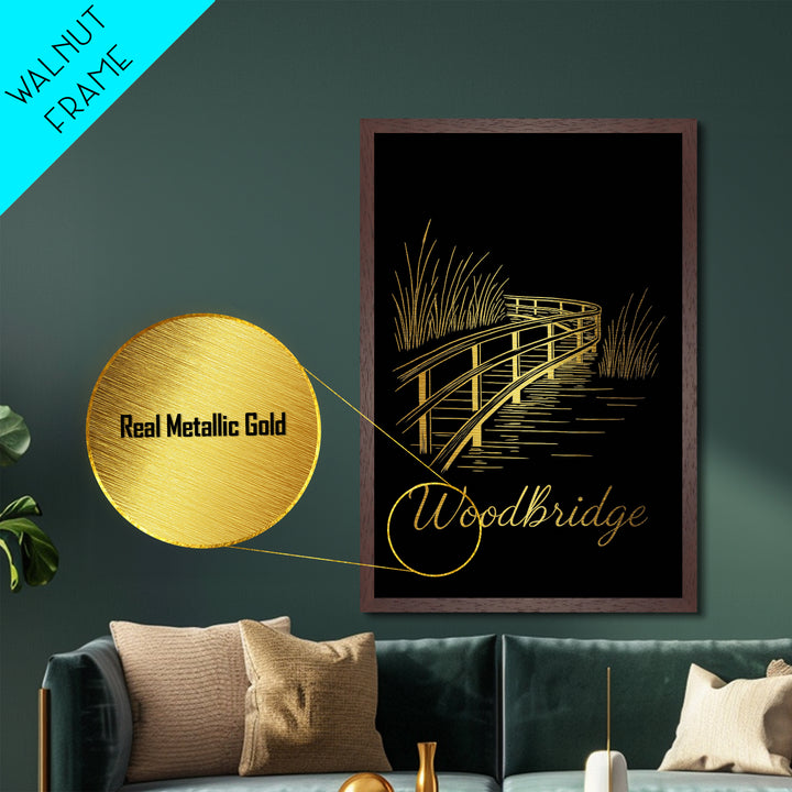 Woodbridge Virginia Travel, Metallic Gold Print, Wood Framed Art, Metal Art, Modern Wall Art, Anniversary Travel Gift, Living Room Decor