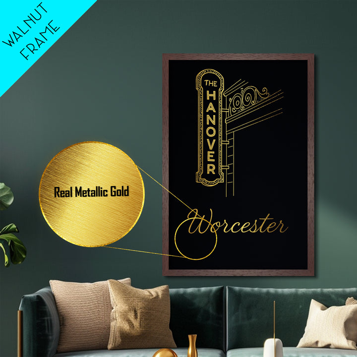 Worcester Massachusetts Travel, Metallic Gold Print, Wood Framed Art, Metal Art, Minimalist Wall Art, Honeymoon Gift, Bedroom Decor