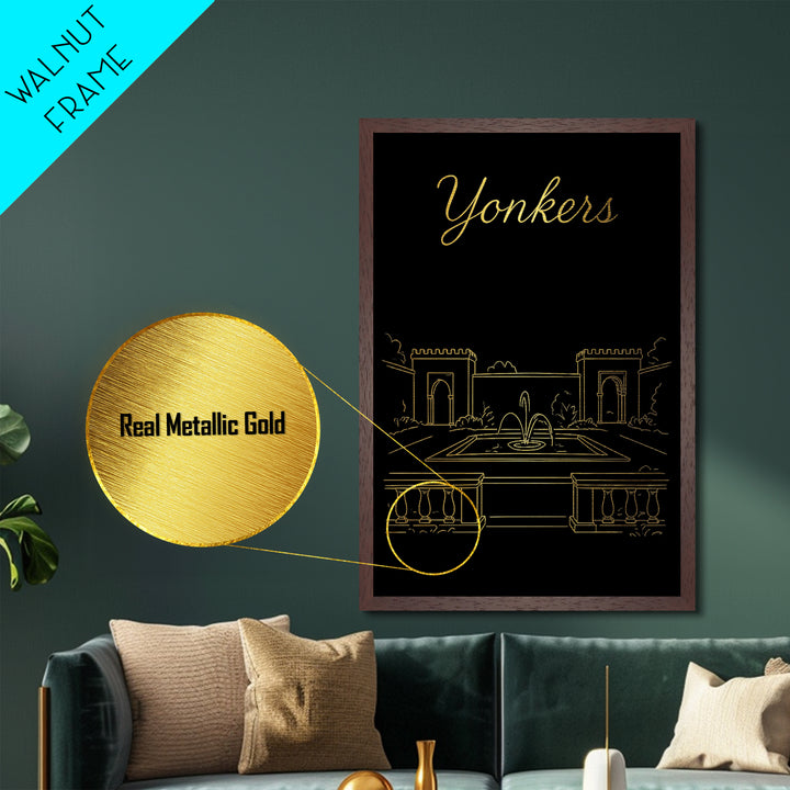 Yonkers New York Travel, Metallic Gold Print, Wood Framed Art, Metal Art, Modern Wall Art, Retirement Travel Gift, Home Decor
