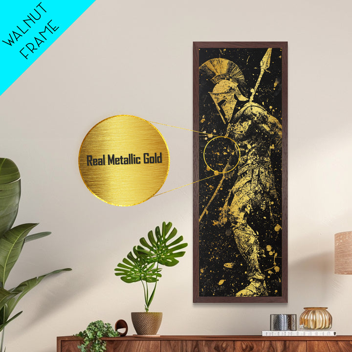 Spartan Warrior Ready For Battle, Metallic Gold Wall Art, Metal Print, Wood Framed Metal Art, Roman Inspired Decor