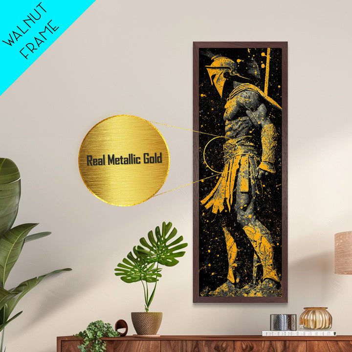 Spartan Side Profile, Metallic Gold Metal Print, Ancient Greek Helmet Art, Real Wood Frame Wall Decor, Classic Warrior Artwork