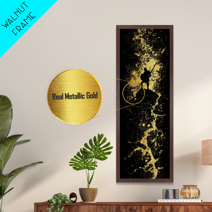 Spartan Silhouette With Shield, Metallic Gold Art, Ancient Warrior Wall Print, Real Wood Frame Decor, Historical Greek Hero Artwork