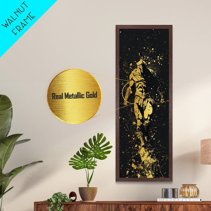Spartan Marching Forward, Metallic Gold Metal Print, Ancient Warrior Wall Art, Real Wood Frame Decor, Classical Greek Soldier Artwork