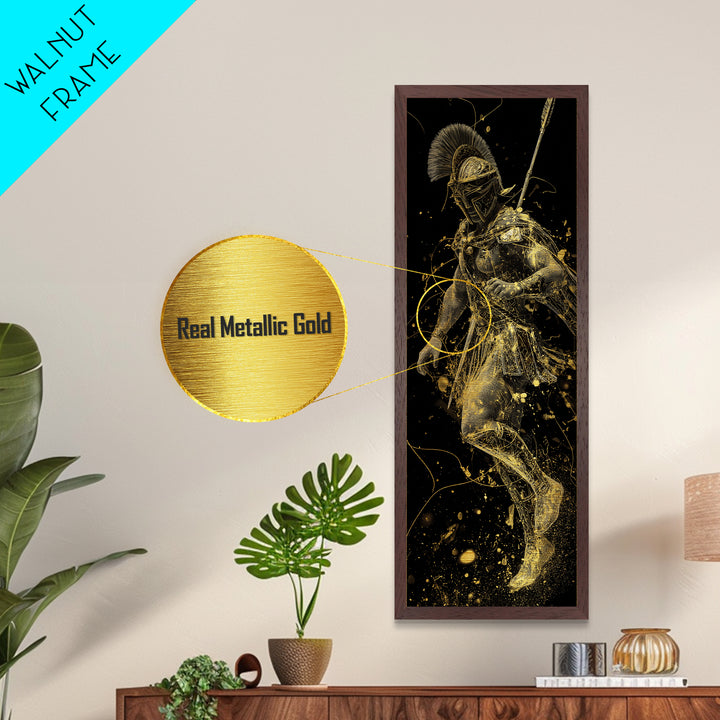 Spartan Helmet Warrior Metallic Gold Art, Ancient Greek Soldier Wall Print, Real Wood Frame, Gold Warrior Mythology Home Decor