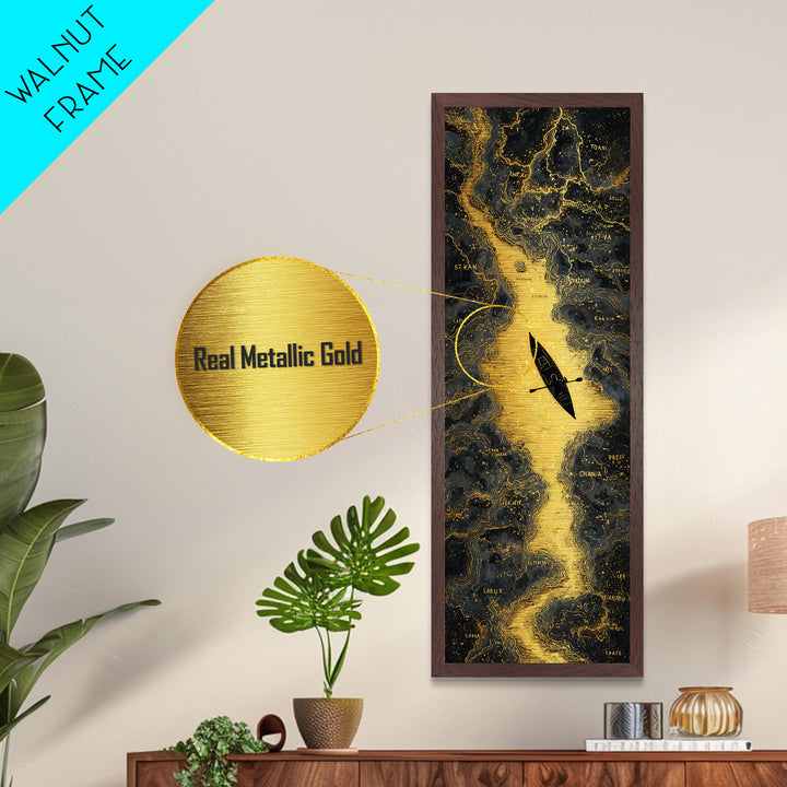 Rowing A Boat Through Hades The Underworld, Metallic Gold Wall Art, Metal Print, Metal Art, Man Cave Decor, Office Decor, Gift For Him