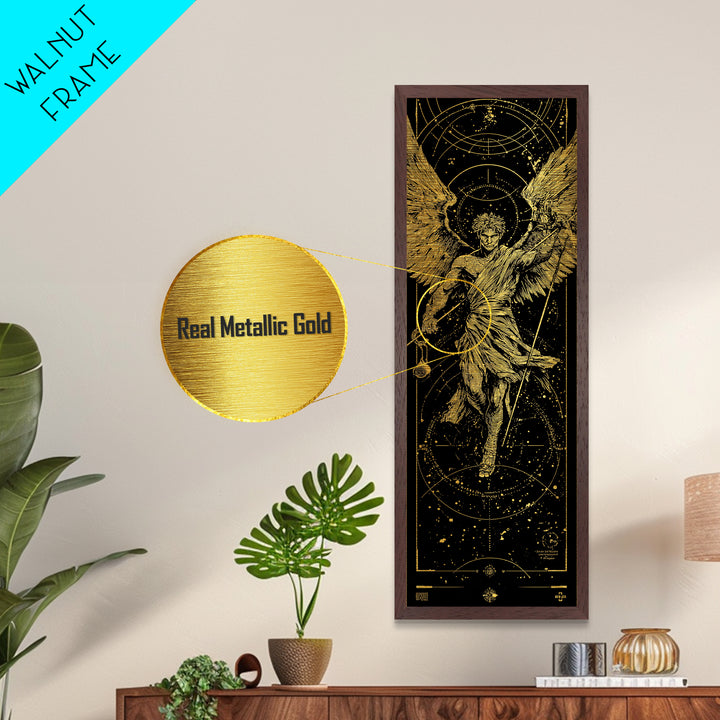 Metallic Gold Metal Print, Astraeus Titan Of Stars Wall Art, Mythical Constellation Decor, Real Wood Frame