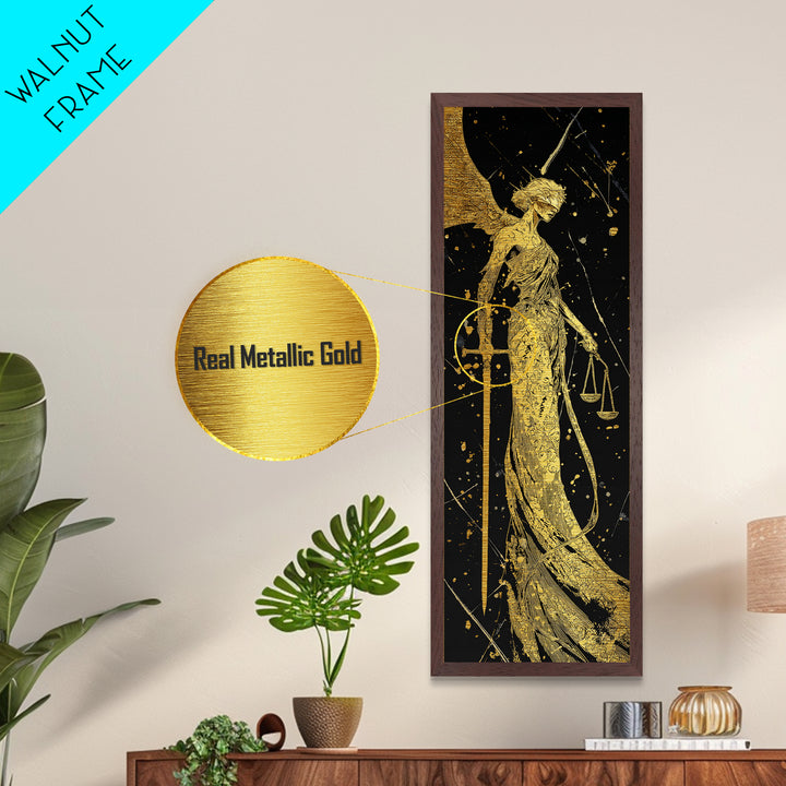 Nemesis Goddess Metallic Gold Metal Print, Divine Justice Wall Art, Greek Mythology Decor, Real Wood Framed Gold Print