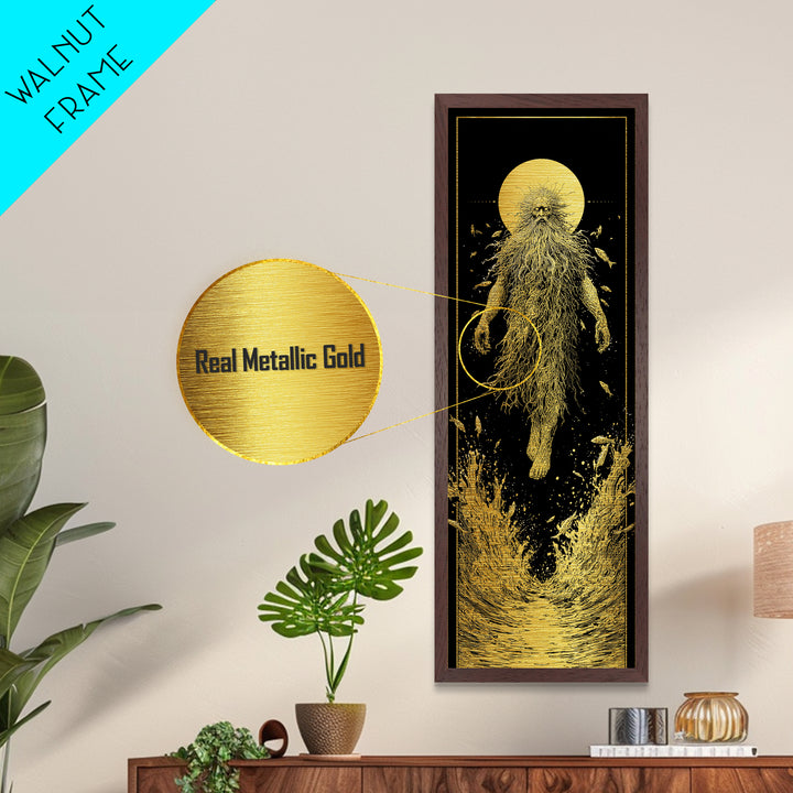 Oceanus Greek Titan Metallic Gold Art, Sea God Wall Print, Mythical Water Deity Decor, Real Wood Framed Gold Artwork