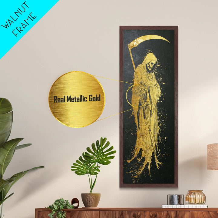 Thanatos Metallic Gold Art, Greek God Of Death Metal Print, Underworld Wall Decor, Real Wood Framed Mythology Artwork