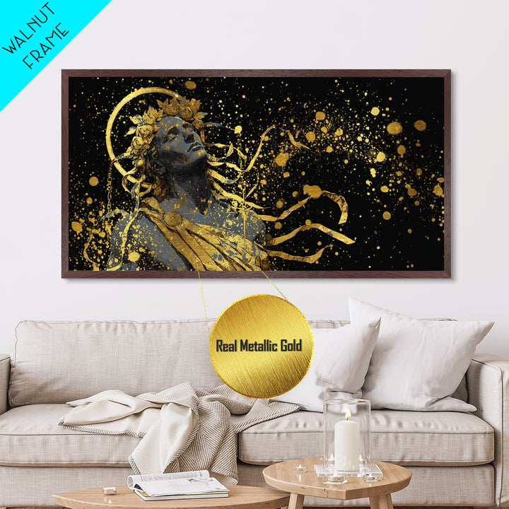 Apollo God Of Music And Light, Metallic Gold Art, Radiant Greek Mythology Wall Decor, Classical Fine Art Design For Elegant Interiors