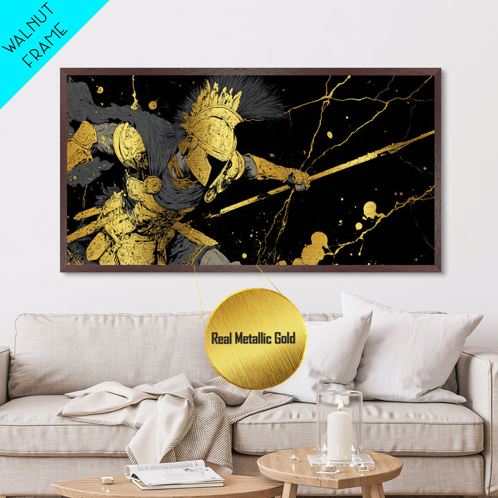 Ares God Of War In Battle Armor, Metallic Gold Metal Print, Fierce Greek Mythology Wall Art, Bold Classical Warrior Home Decor
