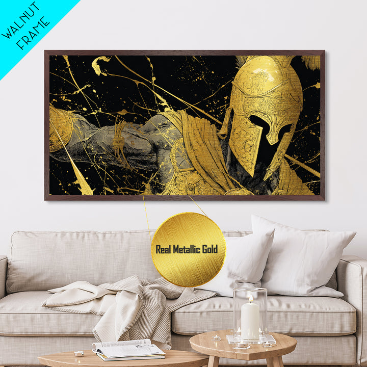 Ares Greek God In Golden Armor, Metallic Gold Metal Print, Powerful Mythology Wall Art, Bold Classical Greek Warrior Home Decor