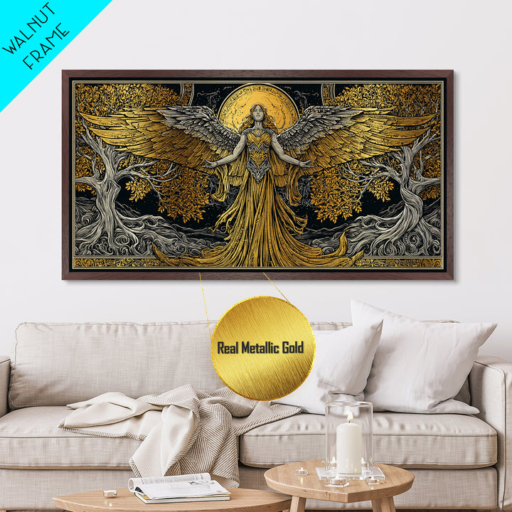 Metallic Gold Metal Print, Eos Goddess of Dawn, Greek Mythology Wall Art, Sunrise Personification Scene, Black and Gold Luxury Decor