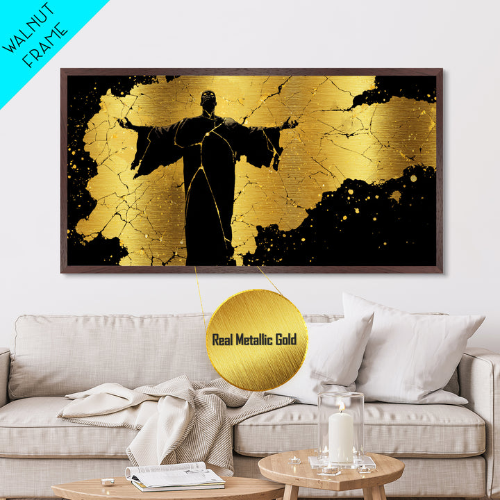 Erebus Metallic Gold Metal Print, Greek God Wall Art, Dark Mythology Decor, Real Wood Frame, Luxury Metal Wall Hanging, Gift For Him