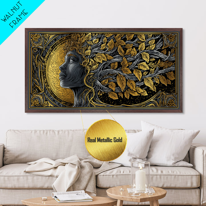 Eurydice Metallic Gold Art, Greek Mythology Metal Print, Elegant Goddess Wall Decor, Real Wood Frame, Luxury Metal Artwork For Home