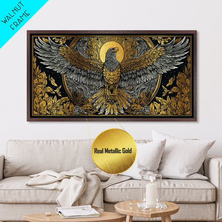 Ganymede Metallic Gold Art, Greek Mythology Metal Print, Eagle God Wall Decor, Real Wood Frame, Luxury Metal Artwork For Home Or Office