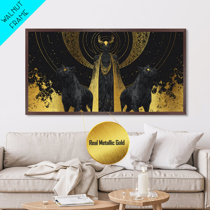 Hades Metallic Gold Art, Mythology God Of The Dead Wall Decor, Greek God Metal Print, Real Wood Frame, Luxury Dark Gothic Wall Artwork