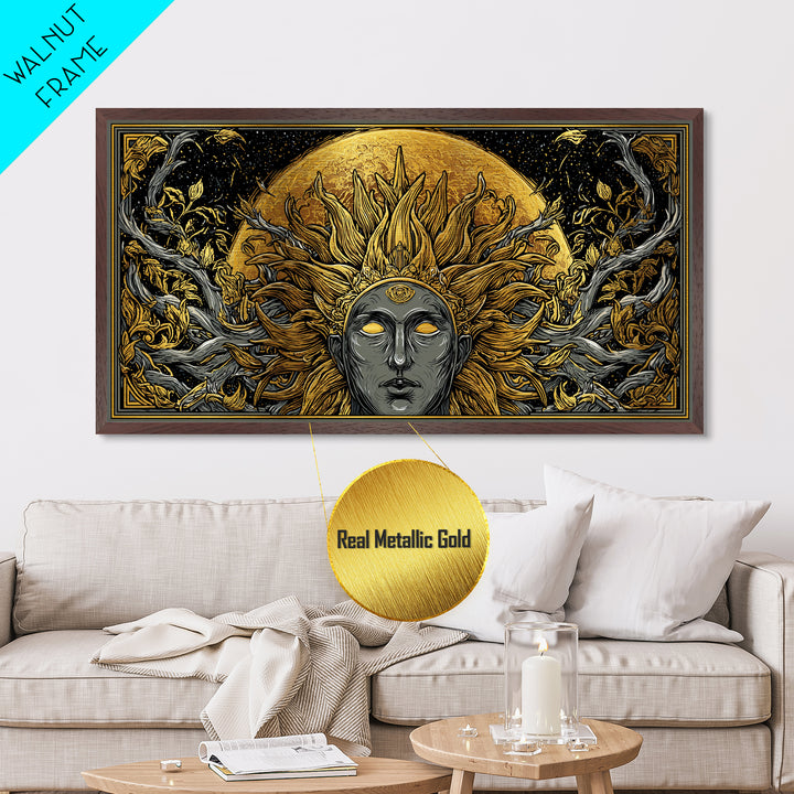 Helios Metallic Gold Metal Print, Greek God Wall Art, Mythology Decor, Luxury Gold Artwork, Real Wood Frame Home Decor