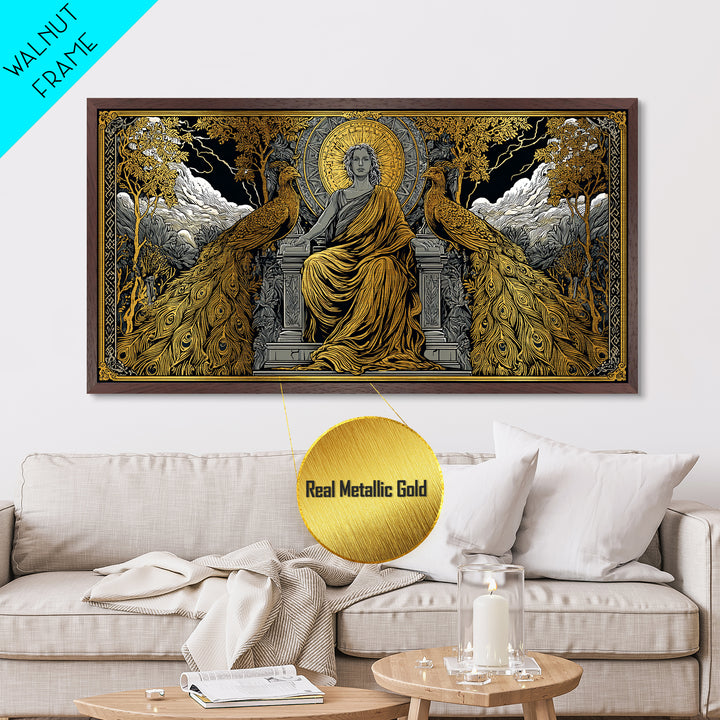Hera Metallic Gold Metal Print, Greek Goddess Wall Art, Mythology Decor, Luxury Gold Artwork, Real Wood Frame Home Decor