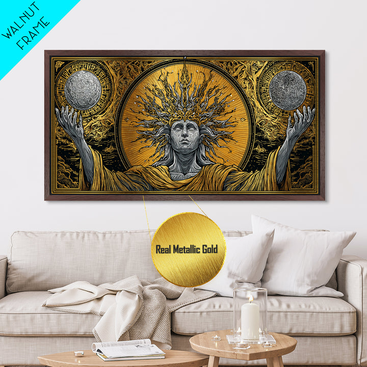 Hyperion Metallic Gold Metal Print, Greek God Wall Art, Mythology Decor, Luxury Gold Artwork, Real Wood Frame Home Decor