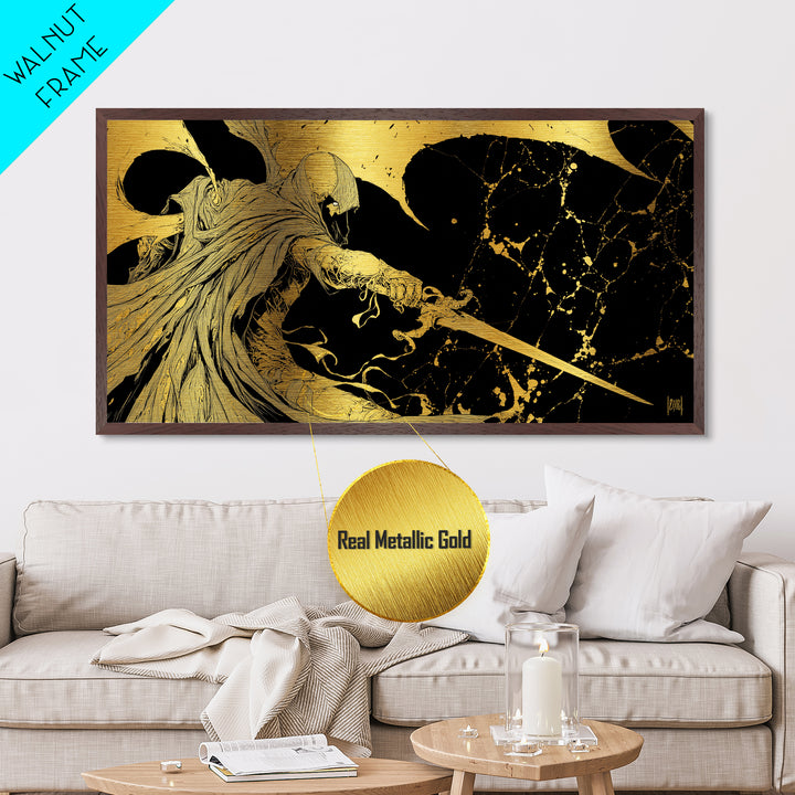Nemesis Metallic Gold Metal Print, Greek Goddess Wall Art, Mythology Decor, Luxury Gold Artwork, Real Wood Frame Home Decor