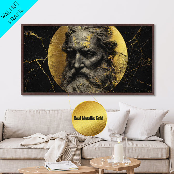 Odin Metallic Gold Metal Print, Norse God Wall Art, Luxury Mythology Decor, Real Wood Frame Artwork, Elegant Viking God Wall Hanging