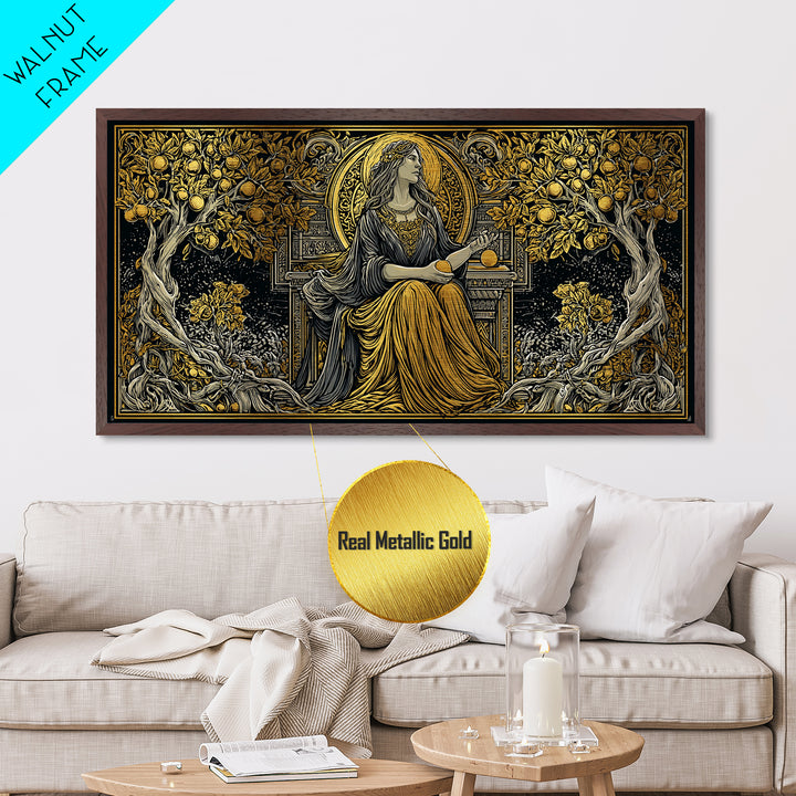Persephone Greek Goddess Metallic Gold Metal Print, Mythology Wall Art, Luxury Home Decor, Real Wood Frame, Elegant Gift Idea