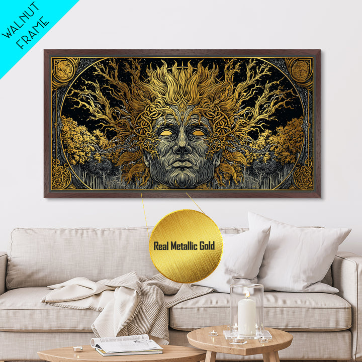 Prometheus Fire Bringer Metallic Gold Metal Print, Greek Mythology Wall Art, Real Wood Frame, Titan Decor, Inspirational Gift