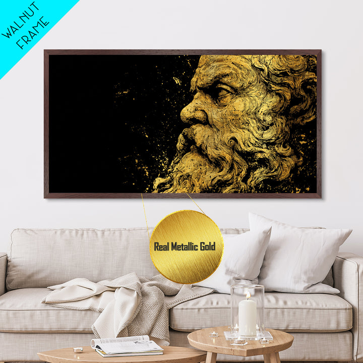 Socrates Greek Philosopher Metallic Gold Art, Ancient Philosophy Metal Print, Real Wood Frame, Classical Wisdom Gift