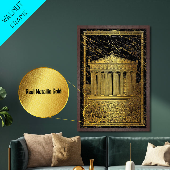 Parthenon Glory, Classical Greek Architecture, Metallic Gold Metal Print, Real Wood Frame Wall Art