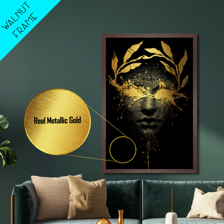 Veiled in Glory – The Laurel-Crowned Gaze of Gold, Metal Art, Metallic Gold Print, Metal Wall Art, Man Cave Decor