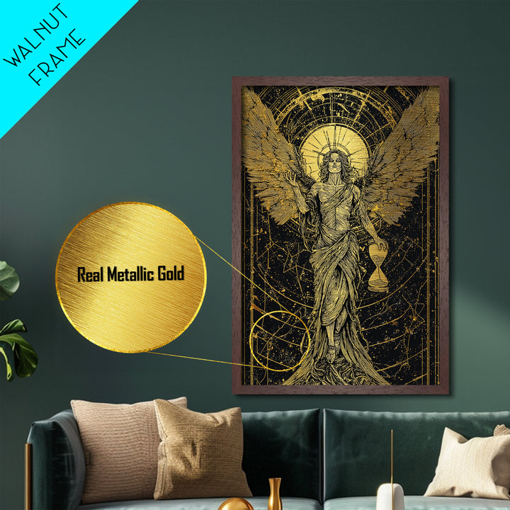 Astraeus God Of Dusk Mythological Figure, Metallic Gold Metal Print, Real Wood Frame, Greek Titan Wall Decor, Celestial Art